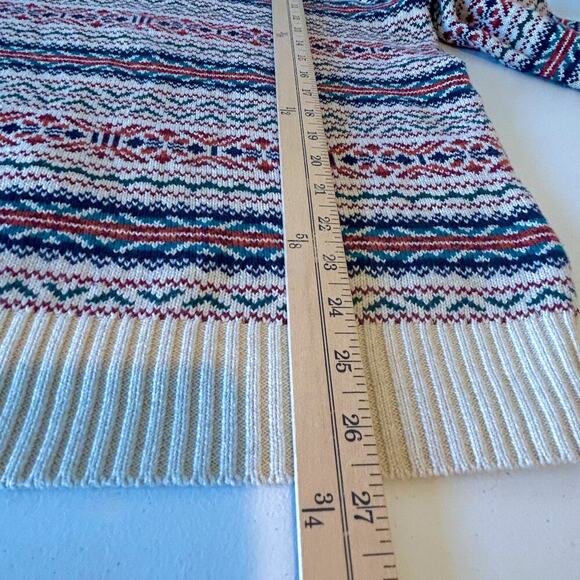 Men's Fair Isle Fisherman Cotton V-neck Long Sleeve Sweater Ribbed Hem Size XL - Picture 10 of 10
